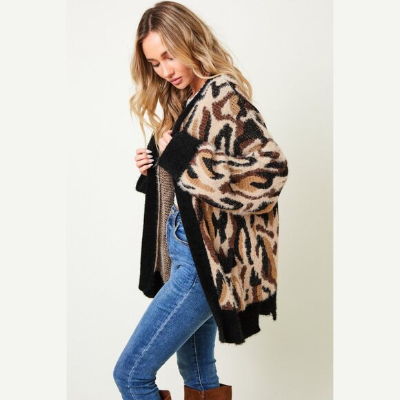 ON BLUE Fuzzy Knit Leopard Print Cardigan - Picture 6 of 10